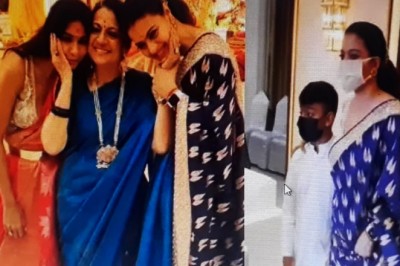 फैमिली के साथ दुर्गा मां के दर्शन करने पहुंची काजोल, बेटे युग के साथ