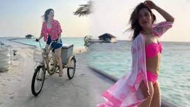 मालदीव में चमकीले गुलाबी रंग के स्विमसूट में तमन्ना भाटिया के लिए "खुशी लहरों में आती है"