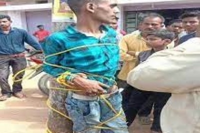 युवक की खंभे से बांधकर बेदम पिटाई:दुकान से चोरी करते रंगेहाथों पकड़ाया