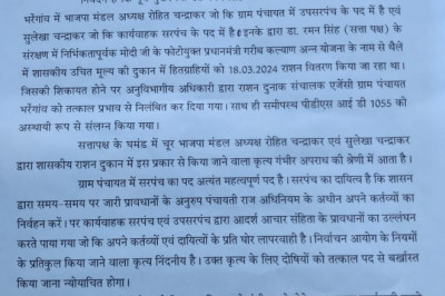 आदर्श आचार संहिता के प्रावधानो के उलघंन करने वालों के ऊपर ठोस कार्यवाही करने कलेक्टर को लिखा पत्र