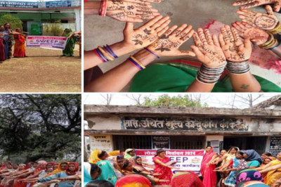 बिहान की महिलाओं द्वारा ग्रामीणों को मतदान के लिए किया जा रहा जागरूक