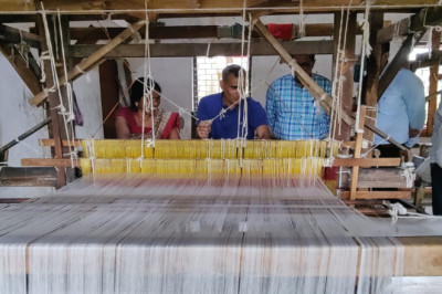 बारिश के बीच बुनकरों के साथ:  कलेक्टर ने हाथकरघा चलाया और कपड़ा बुना बढ़ाया उत्साह’