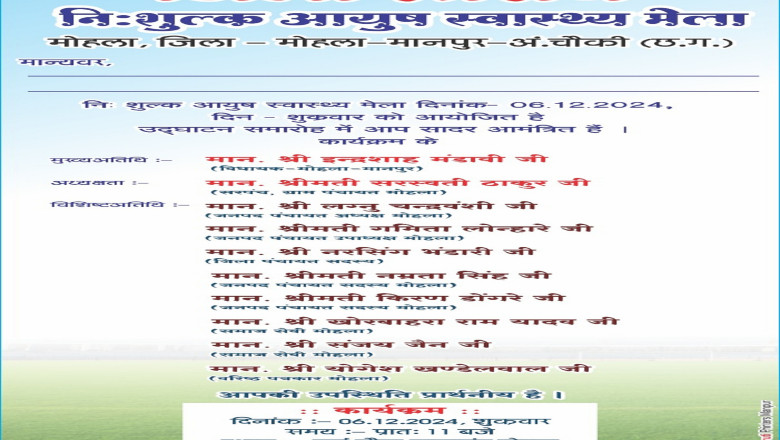 जिला स्तरीय निशुल्क आयुष स्वास्थ्य मेला 6 दिसंबर को, दुर्गा चौक कला मंच मोहला में