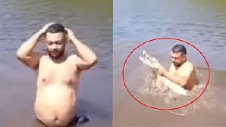 नदी में नहाने गये युवक के हाथ आ गया मगरमच्छ , जान बचाकर उल्टे पांव भगा...