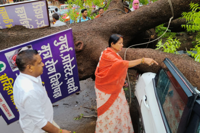 महापौर श्रीमती अलका बाघमार ने घटनास्थल का निरीक्षण किया और तत्काल पेड़ हटाने के निर्देश दिए,सड़क मार्ग हुआ क्लियर: