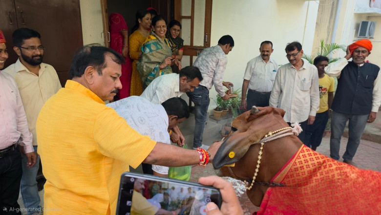गोवर्धन पूजा के पावन अवसर पर सांसद विजय बघेल ने की गौ माता की पूजा