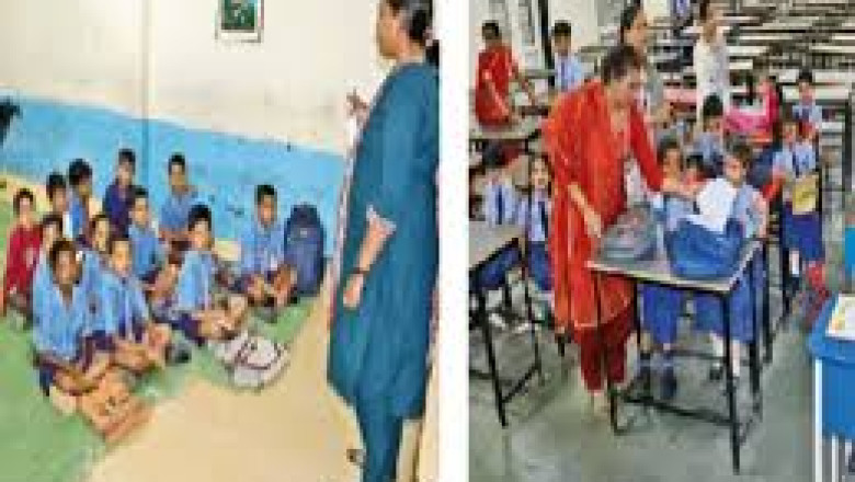 सरकारी स्कूलों में दोहरी तस्वीर: हिंदी मीडियम में टाटपट्टी, अंग्रेजी मीडियम में बेंच पर पढ़ाई