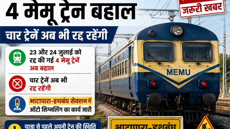23-24 जुलाई को रद्द की गई 4 मेमू ट्रेन बहाल:चार ट्रेनें अब भी रद्द रहेंगी, भाटापारा-हथबंध में ऑटो सिग्नलिंग काम होगा