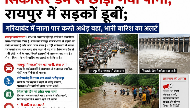 सिकासेर डैम से छोड़ा गया पानी, रायपुर में सड़कें डूबीं; गरियाबंद में नाला पार करते अधेड़ बहा