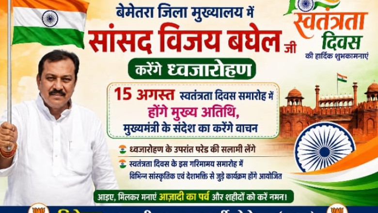 बेमेतरा जिला मुख्यालय में सांसद विजय बघेल करेंगे ध्वजारोहण....