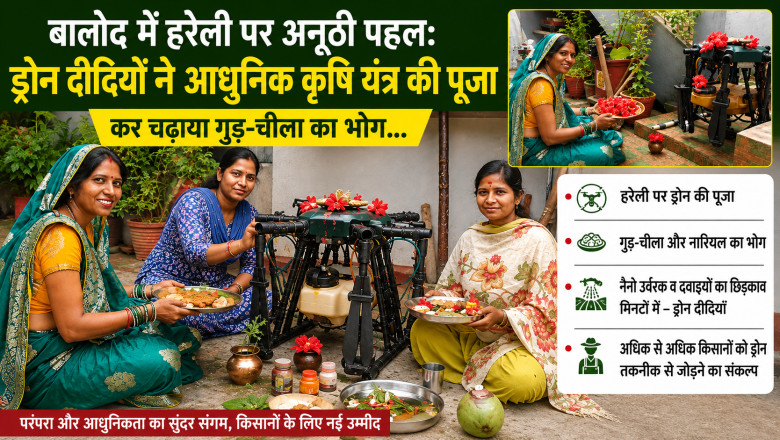 बालोद में हरेली पर अनूठी पहल: ड्रोन दीदियों ने आधुनिक कृषि यंत्र की पूजा कर चढ़ाया गुड़-चीला का भोग...