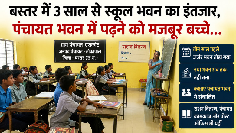 बस्तर में 3 साल से स्कूल भवन का इंतजार, पंचायत भवन में पढ़ने को मजबूर बच्चे...