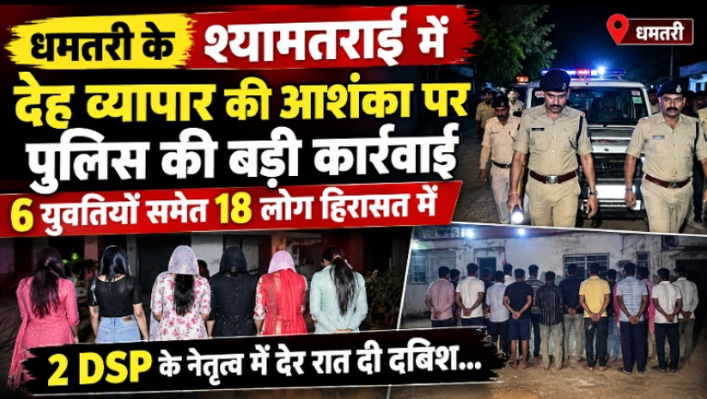 धमतरी के श्यामतराई में देह व्यापार की आशंका पर पुलिस की बड़ी कार्रवाई: 6 युवतियों समेत 18 लोग हिरासत में, 2 DSP के नेतृत्व में देर रात दी दबिश...