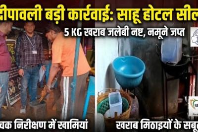 दीपावली से पहले खैरागढ़ में खाद्य विभाग की बड़ी कार्रवाई: साहू होटल सील, 5 किलो जलेबी नष्ट और मिठाइयों के सैंपल जांच के लिए भेजे गए...