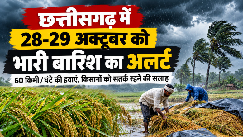 छत्तीसगढ़ में 28-29 अक्टूबर को भारी बारिश का अलर्ट, 60 किमी की रफ्तार से चलेंगी हवाएं; किसानों को धान कटाई रोकने की सलाह